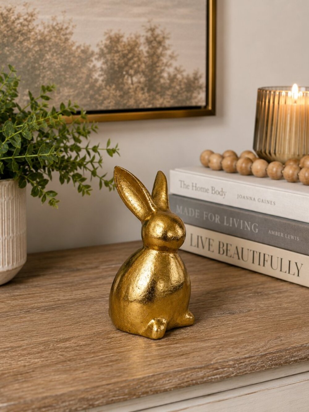 Gold Bunny Figurine 5” Metallic Easter Spring Decor Made in India NWT